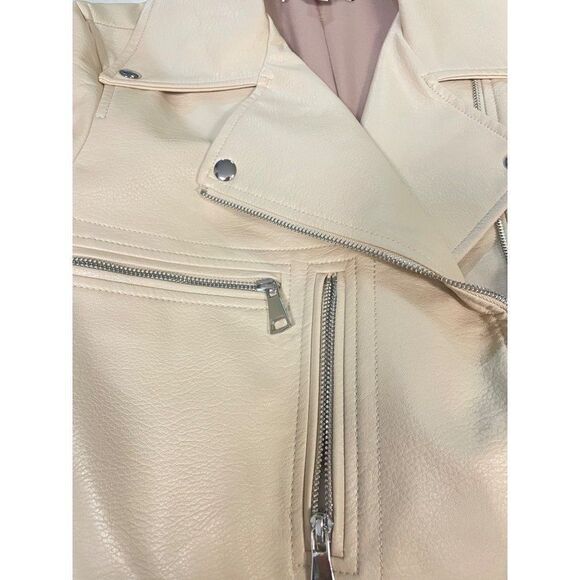 Elizabeth and James Vegan Faux Leather Cream Moto Jacket size small - Picture 4 of 7